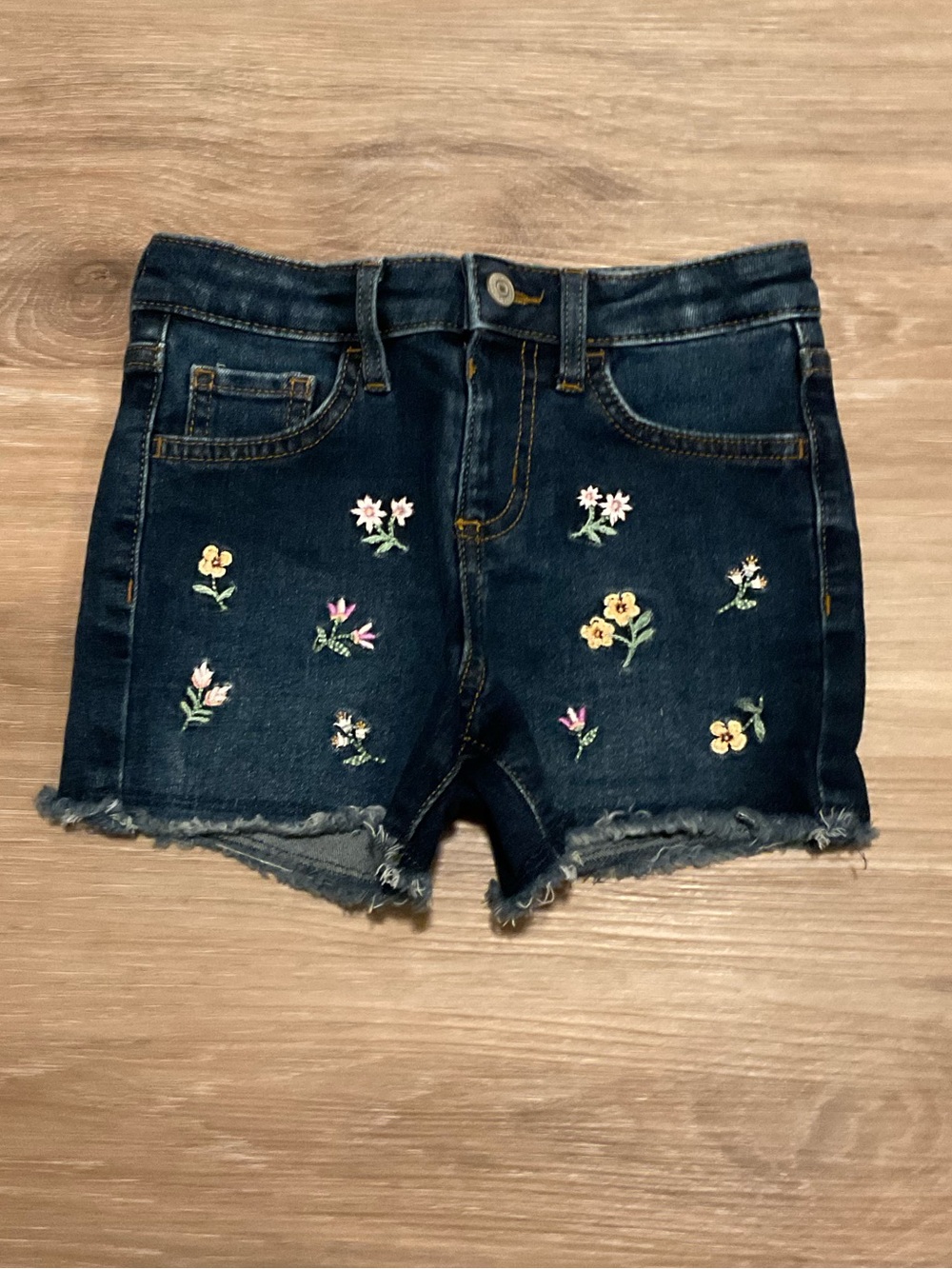 jumping beans Girls Dark Blue Floral Embroidered Denim Shorts